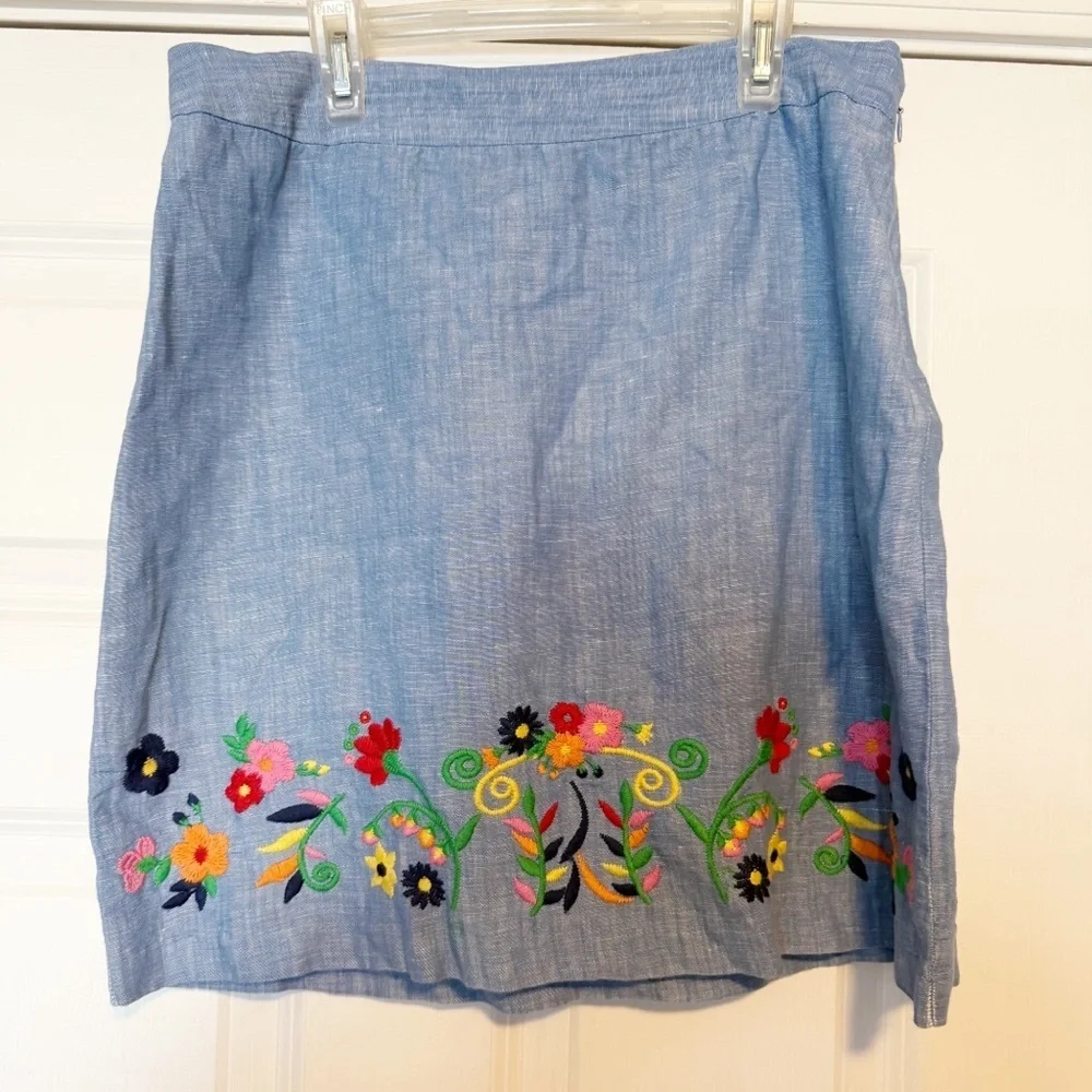 Talbots Embroidered Linen A-line Skirt